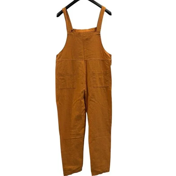 Rust Orange Linen Blend Overalls Cotton Relaxed Fit Women’s M - Picture 2 of 5